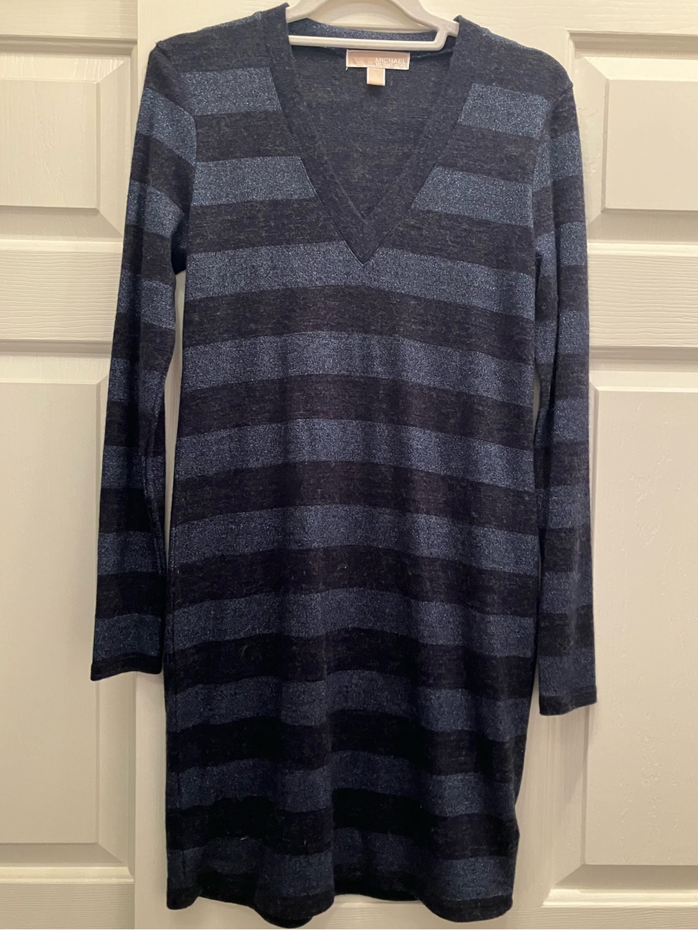 Michael Kors Navy and speaking blue V-Neck Striped Sweater